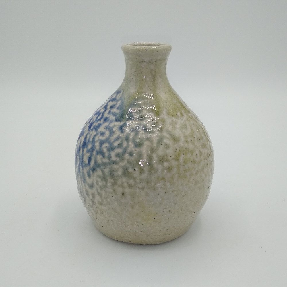 Artisan Hand Thrown Tri tone Textured Dapple Glazed Round Bud Vase Vintage - Picture 4 of 10